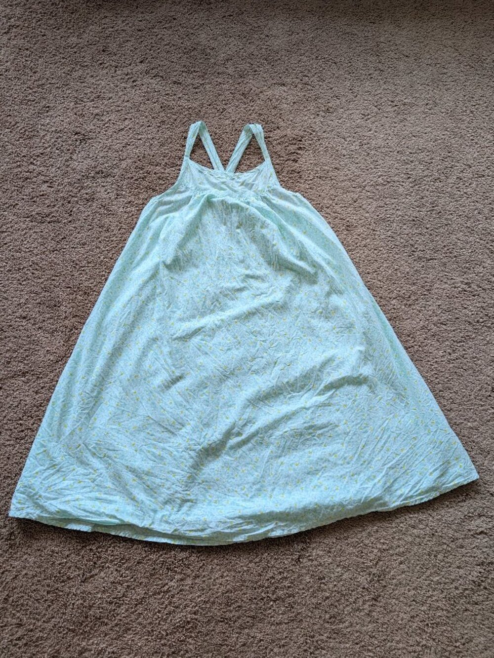 100% cotton green with white flowers criss cross back OKAIDI DRESS size 12